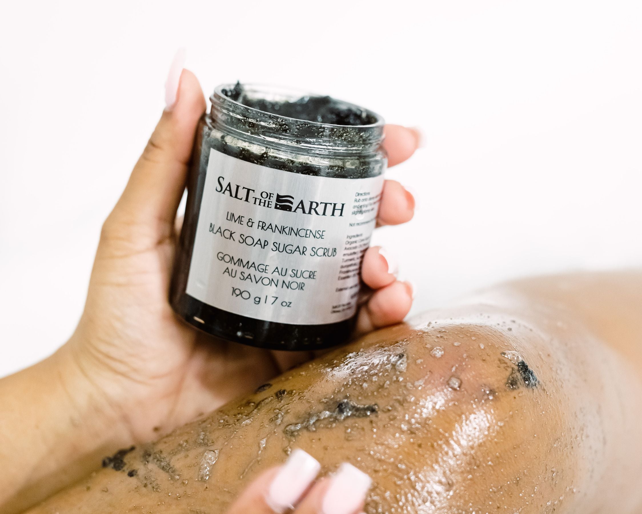 LIME & FRANKINCENSE BLACK SOAP SUGAR SCRUB | TURMERIC ENRICHED SCRUB FOR BODY ACNE AND POST SHAVE CARE - SALT OF THE EARTH
